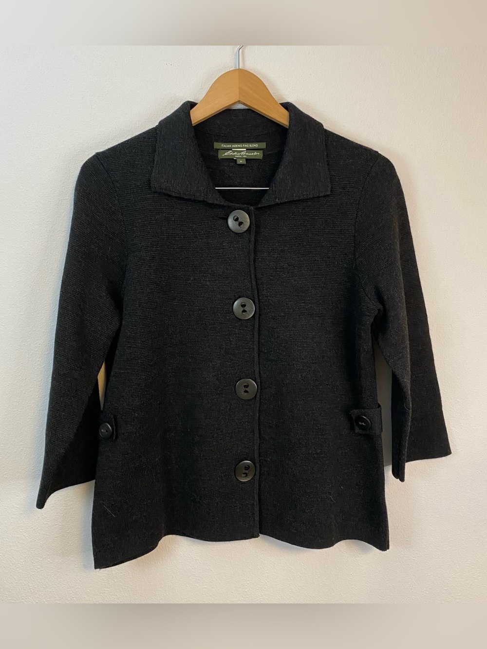 Eddie Bauer Merino Wool‎ Blend Cardigan Sweater Gray Oversized Buttons Medium